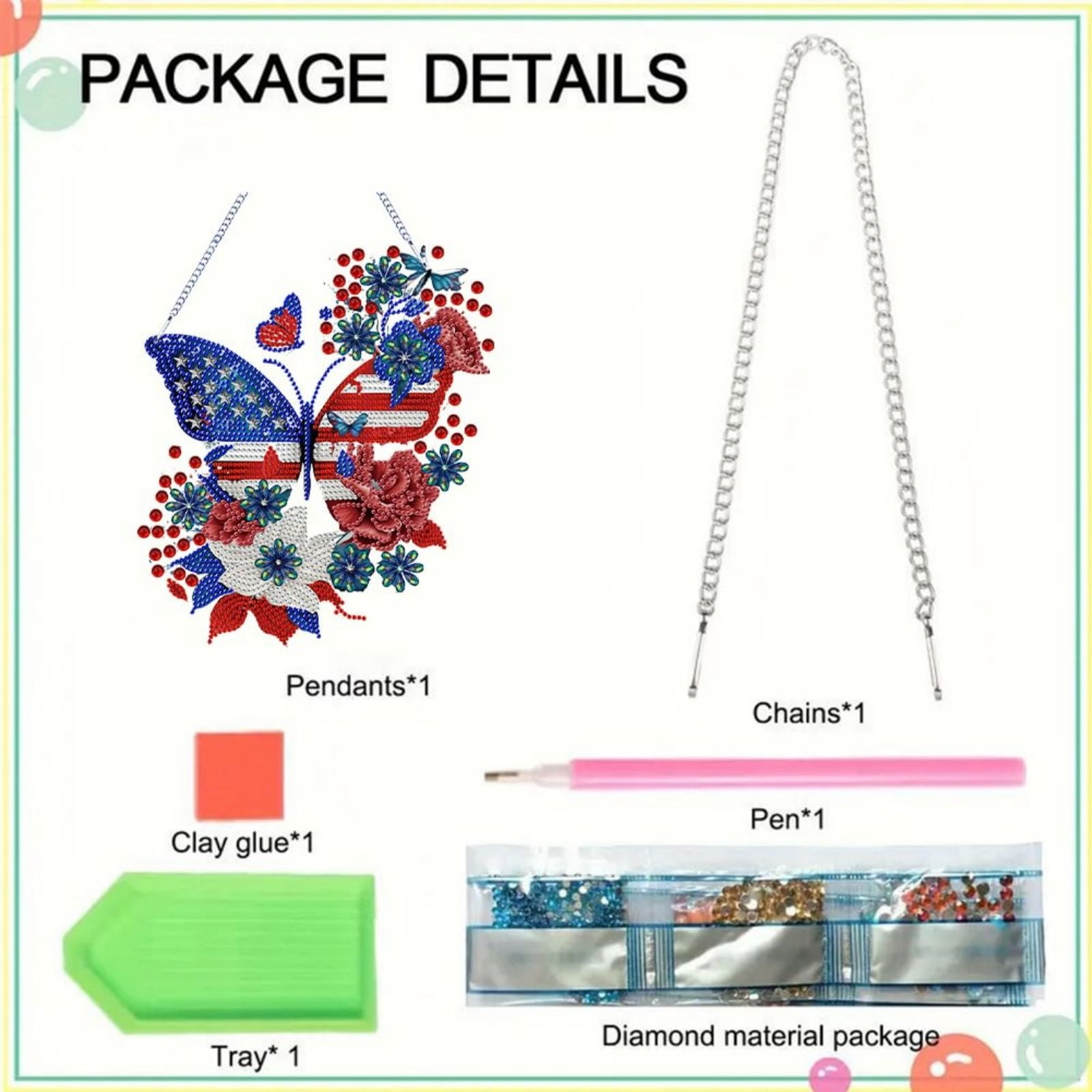 FLOPESN 2PCS DIY Diamond Pendant Diamond Art Painting Independence Day USA Butterfly Creative Design PVC Home Decoration Pendant (Single Side Diamond)