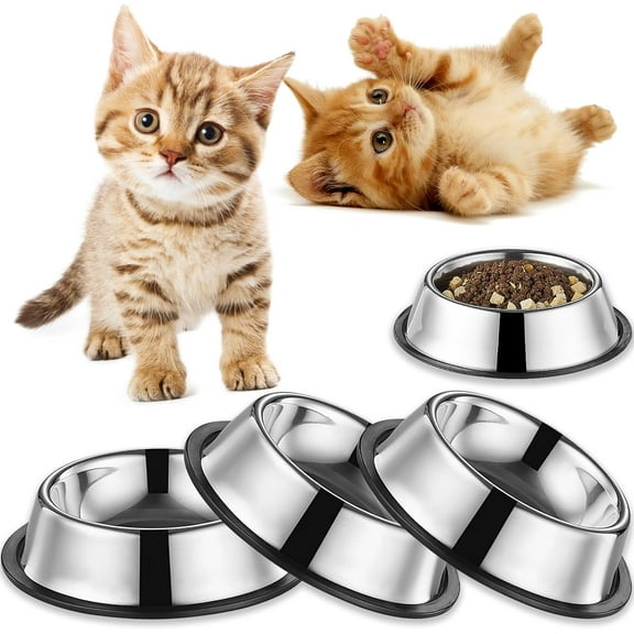 3Packs Cat-Bowls Cat Food Bowl - 4.5 Inch Non-Slip Stainless Steel Small Cat Wet Food Bowl, 7 Oz Pet Feeding Bowl Fatigue Relief Cat Water Bowl for Kitten Puppy Small Dog