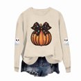 thumbnail image 5 of Tween Kids Pumpkin Bow Print Graphic Sweatshirts Girls Long Sleeve Crewneck Pullover Tops Youth Fall Harvest Outfits Slouchy Drop Shoulder Sweaters Casual Wear, Size 7-8, 5 of 5
