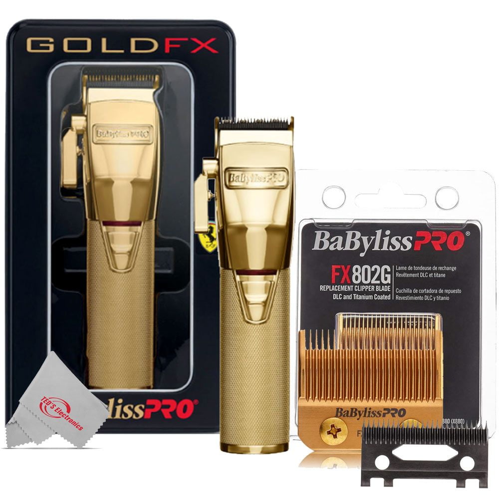 BaByliss PRO FX870G Cord / Cordless Lithium-Ion Adjustable Clipper Gold  with Replacement Adjustable Clipper Blade 