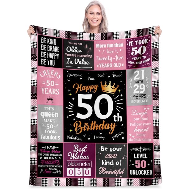 LHSHID 50th Birthday Gifts for Women Unique Happy Birthday Fleece Throw Blanket Funny 50 Years Old Birthday Decorations Gifts Best 50th Birthday Gfit Ideas for Mom Wife Sister Friends 50x60in
