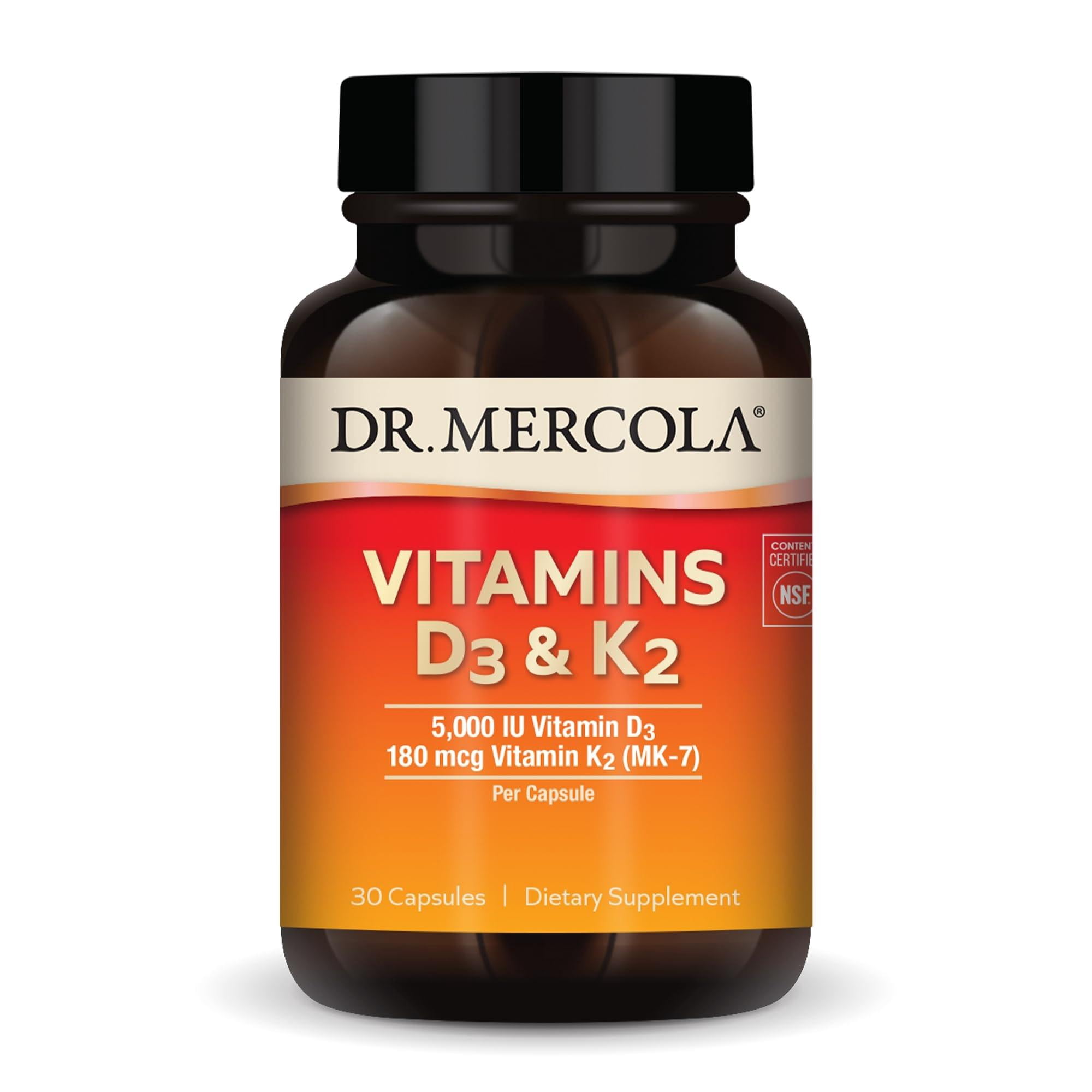 Dr. Mercola Vitamins D3 & K2 - Supports Immune, Brain, Cardiovascular, Respiratory & Bone Health - GMO-Free, Gluten-Free & Soy-Free - 30 Capsules (30 Servings)