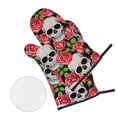 thumbnail image 2 of LAKIMCT Skull Roses Oven Mitts and Pot Holders Sets Non-Slip Potholders Heat Resistant Oven Gloves for Kitchen Baking Cooking BBQ, 4-Piece Set, 2 of 9