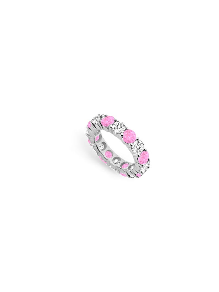 Five Carat Cubic Zirconia and Created Pink Sapphire Eternity Band in 925 Sterling Silver by Love Bright