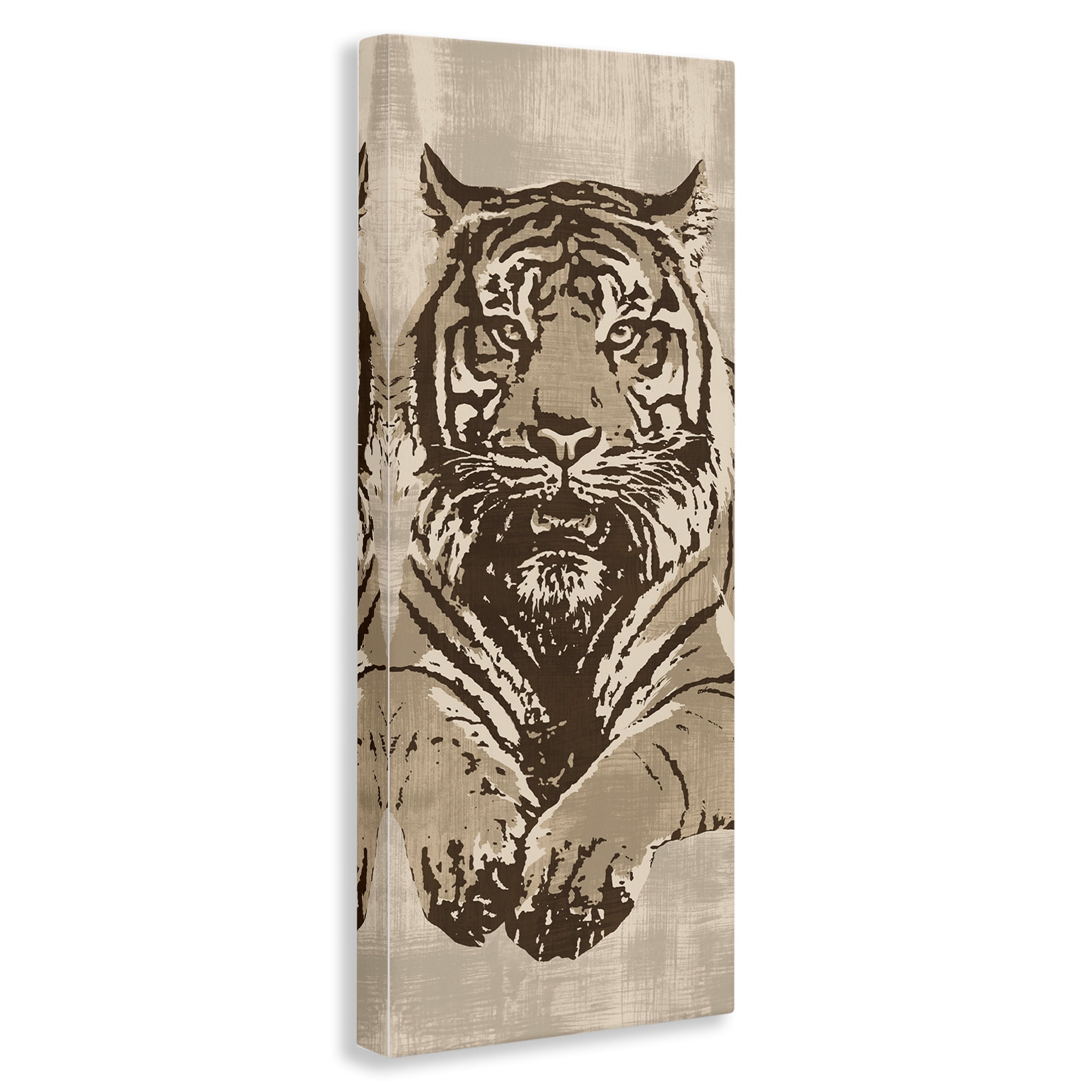 Stupell Industries Fierce Tiger Baring Teeth Animals Painting Wrapped Canvas Art Print Wall Art, 20 x 48