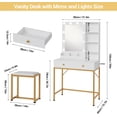 thumbnail image 2 of Bingirl Vanity Desk with Mirror and Lights - Makeup Vanity Table with Chair and Charging Station - Makeup Vanity Set with 3 Lighting Color Adjustable Dressing Table for Bedroom - White, 2 of 6