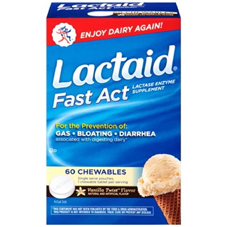 Lactase Enzyme Supplement Chewable Tablet - Lactaid Fast Act Lactase Enzyme Supplement Vanilla 60 Caplets