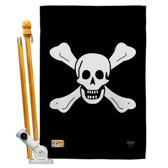 Breeze Decor BD-PI-HS-107038-IP-BO-D-US13-BD 28 x 40 in. Vertical Richard Worley Coastal Pirate Impressions Decorative Double Sided House Flag Set with Pole & Bracket Hardware