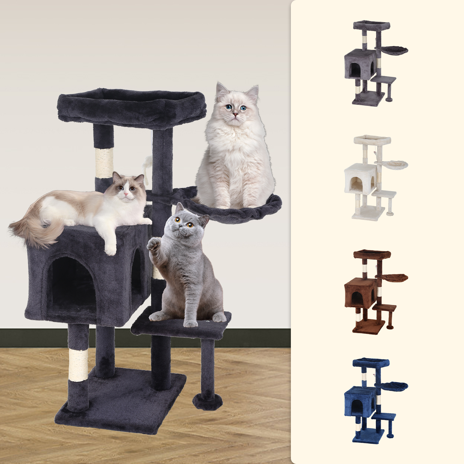 CL.HPAHKL Cat Tree, 36 inch Small Cat Tower with Scratching Post & Funny Toy for Indoor Cats, Cat Condo Furniture Activity Center for Kittens, Dark Gray