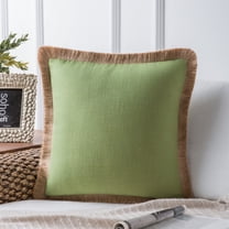 Phantoscope Linen Tassel Trimmed Farmhouse Series Decorative Throw Pillow, 18" x 18", Green, 1 Pack