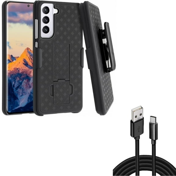 10ft USB-C Cable w Case Belt Clip for Samsung Galaxy S21 FE 5G - Type-C Charger Cord Power, Holster Swivel Cover