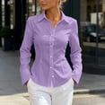 thumbnail image 2 of Women's Button Down Dress Shirts Long Sleeve Collared Tailored Fit Stretch Blouse Curved Hem for Work Office Business Casual, Purple, L, 2 of 8