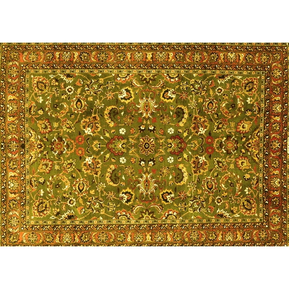 Ahgly Company Machine Washable Indoor Rectangle Persian Yellow Traditional Area Rugs, 5' x 7'