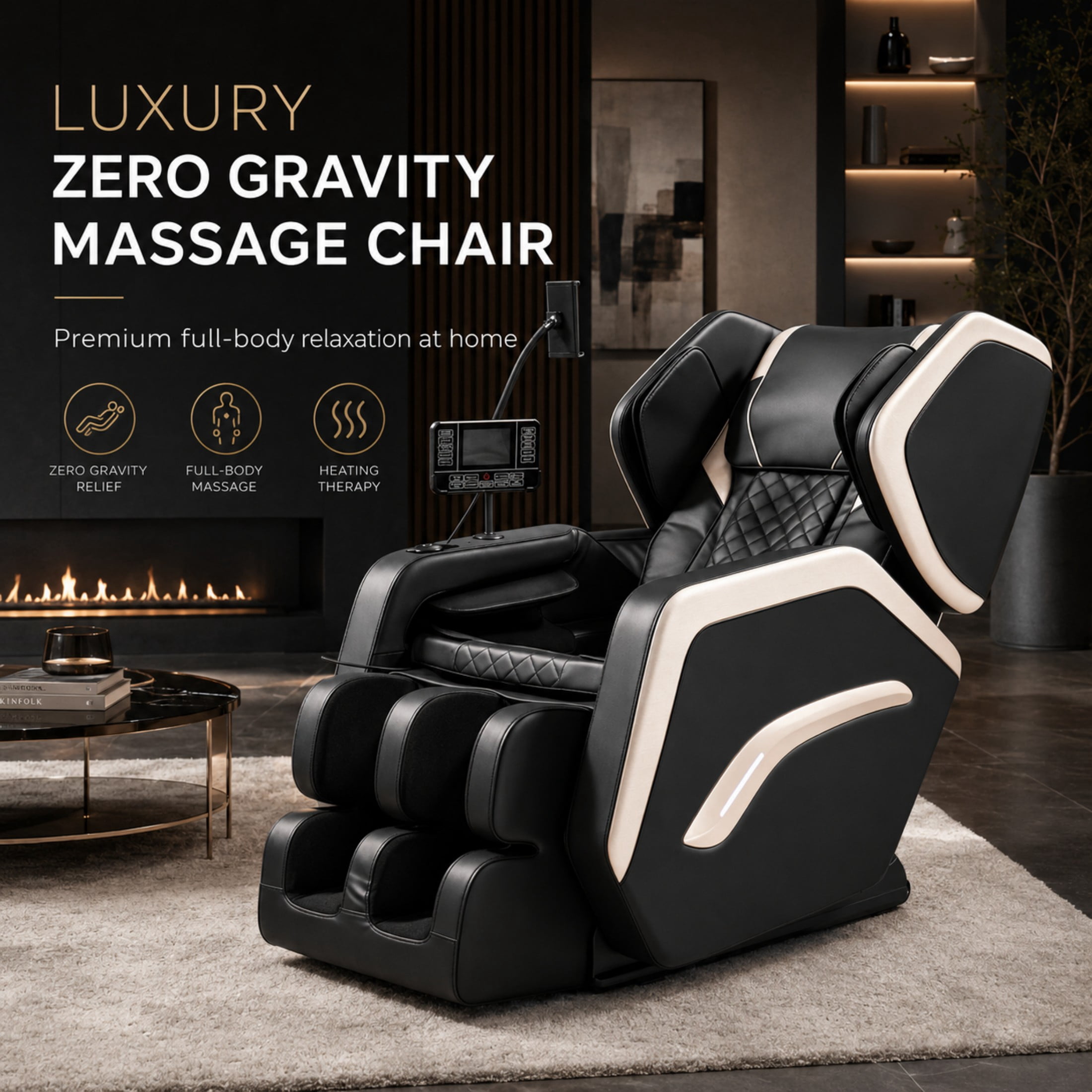 Aenkyo Full Body Zero Gravity Massage Chair Recliner with 8 Fixed Rollers, Foot Massage and Heating, Black