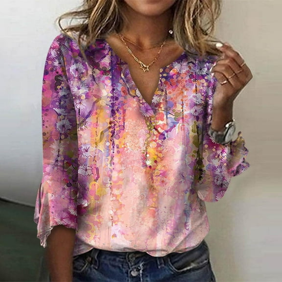 Herrnalise Womens fashion Fashion Woman V Neck Three Quarter 3/4Sleeve T Shirt AutumnBlouse Tops Sweatshirt Christmas Gifts For Women