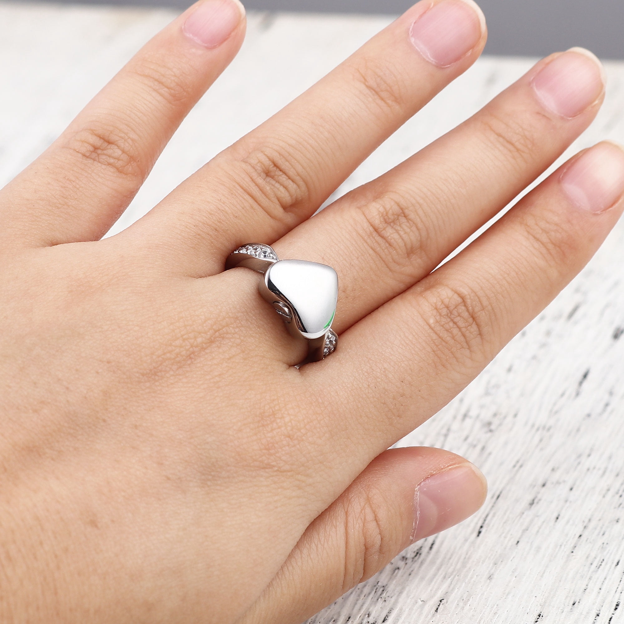 Heart Rhinestone Inlay Tiny Cremation Urn Ring Jewelry Stainless Steel Memorial Keepsake Ring Ashes Holder Waterproof Ash Ring Container with Free Funnel Kit and Velvet Jewelry Box - Size 6