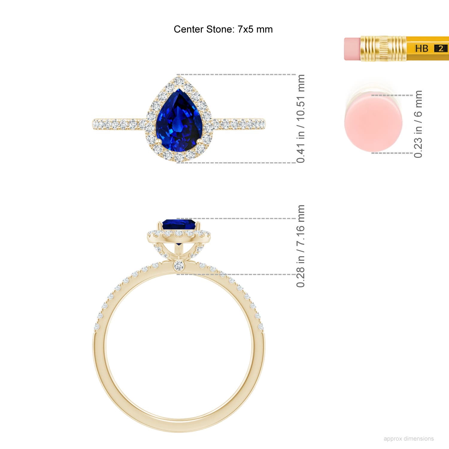 ANGARA Lab Grown Pear-Shaped Blue Sapphire Halo Engagement Ring for Women in 14K Yellow Gold (Size-7x5mm) | September Birthstone, Anniversary, Jewelry Gift for Women | Lab-Grown Blue Sapphire Ring