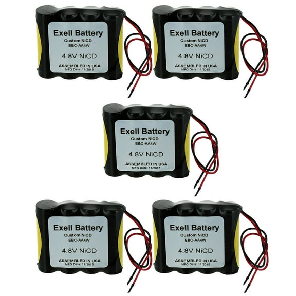 5pc Exell 4.8V Custom NiCd 1000mAh Battery Pack w/ 5" AWG Bare Wire Leads