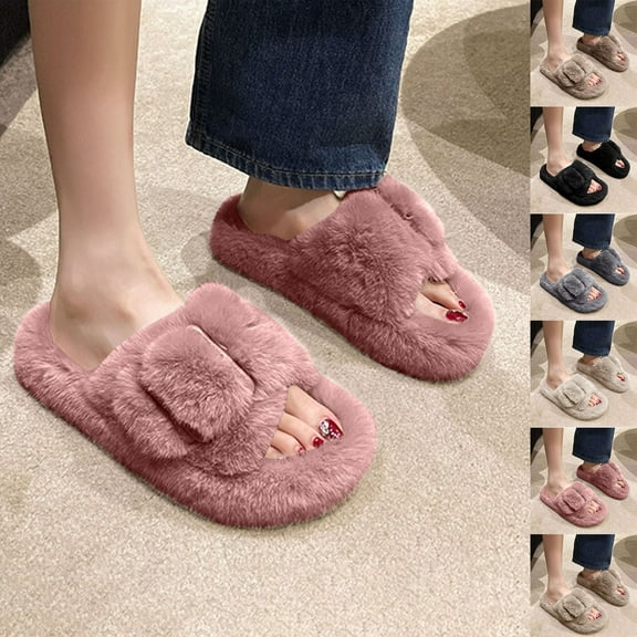 Winter Women's Slippers with Thick Sole Open Toe Slip-on Slides Warm Shoes Women's Fashion Casual Home Indoor Slippers