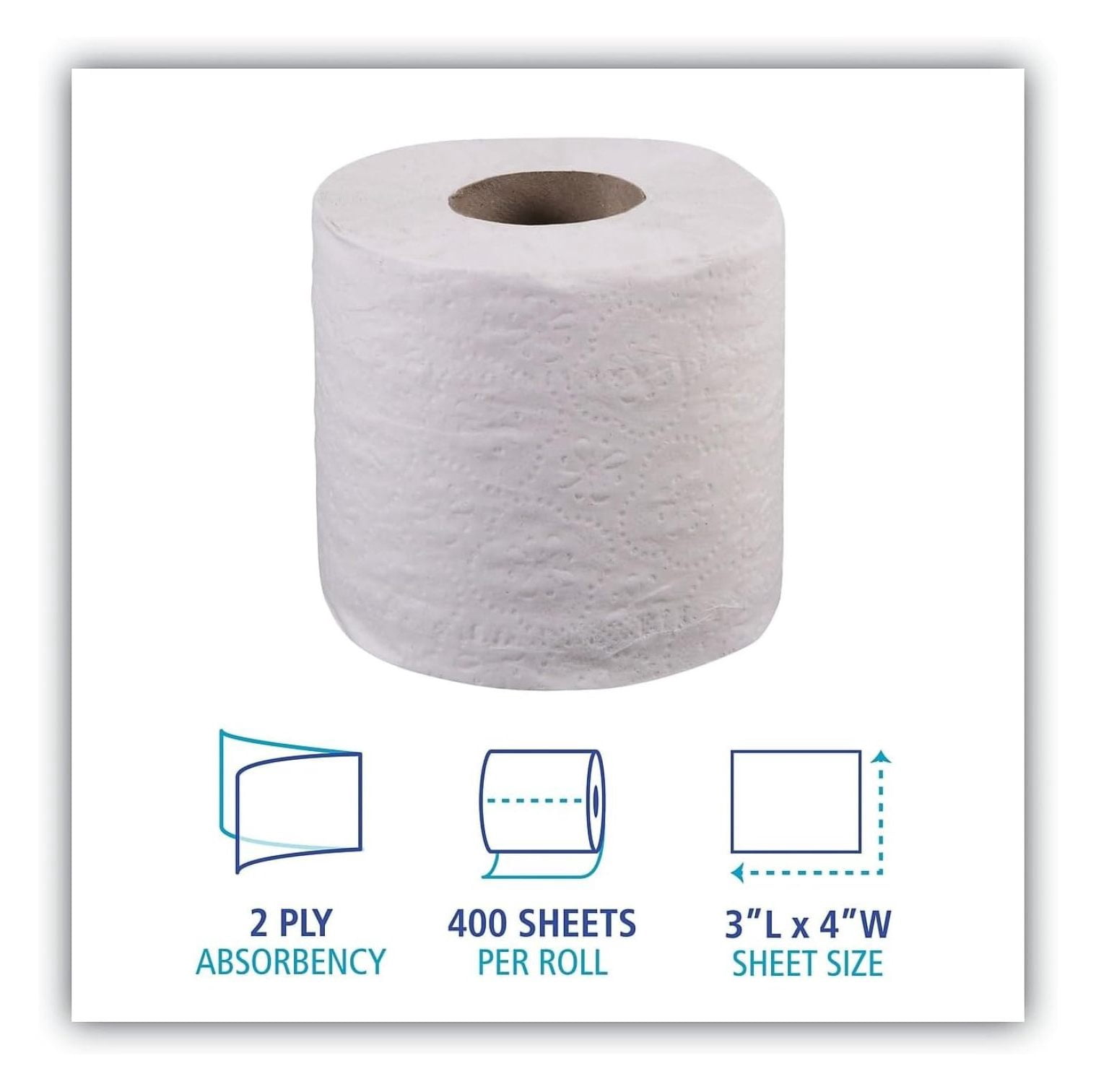 Boardwalk 6144 Two-Ply Toilet Tissue White 4 x 3 Sheet 400 Sheets/Roll 96 Rolls/Carton