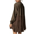 thumbnail image 6 of HAPIMO Women's Mini Babydolls Dress Sweatshirts Solid Color Hide Belly Casual Splicing Ruffle Hem Pleated Spring Dressy Tunic High Neck Trendy Girls Brown S, 6 of 8