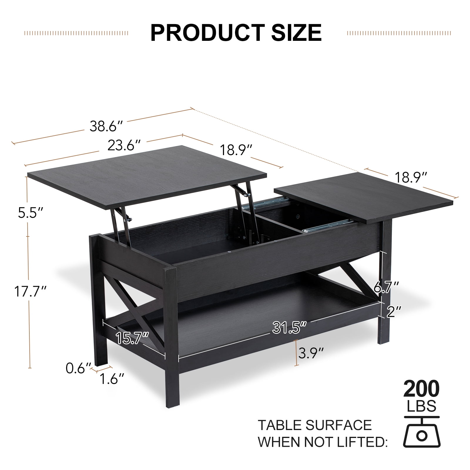 Nalone Coffee Table Lift Top Dining Table with Shelf, Center Table Adjustable Height Tea Tables Wooden Center Tables with Hidden Compartments for Living Room Apartments(Black)