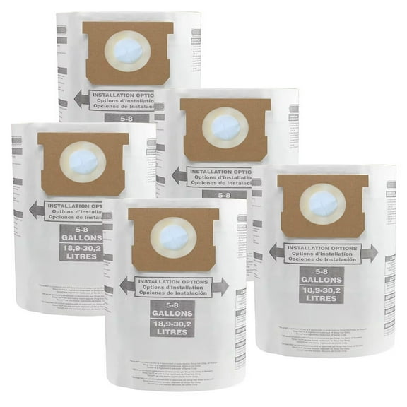 5 Packs Replacement Dust Bags for HARTT SS Vac,5-8 Gallon 5 Peak HP Stainless Steel Wet/Dry Vacuum, VOC608S 3702 / VOC812SF 3701 / VOC608S 3703