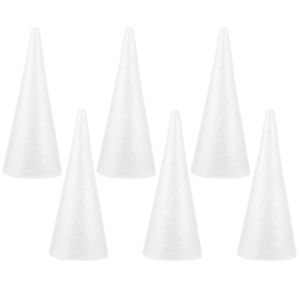 6 conos blancos hechos a mano de 23,4 x 8,9 cm (9,2 x 3,5 pulgadas) para manualidades infantiles. Accesorios para manualidades navideñas sin terminar.
