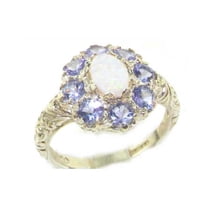 LBG British Made 925 Sterling Silver Natural Opal & Tanzanite Womens Promise Ring - 33 size options - Size 4.5