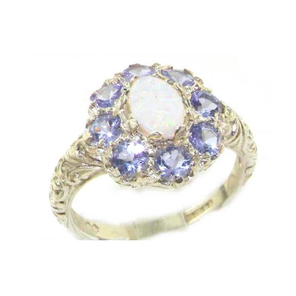 LBG British Made 925 Sterling Silver Natural Opal & Tanzanite Womens Statement Ring - 33 size options - Size 10