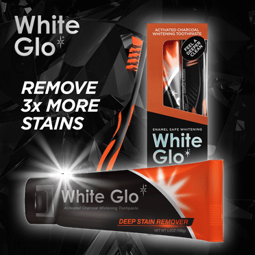 White Glo Deep Stain Remover Activated Charcoal Whitening Toothpaste, 5.2 OZ (150 g)   Toothbrush