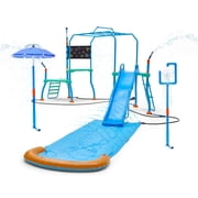 Plum Play Kids Water Slide Outdoor Play Equipment - Toddler Water Toys, Water Gun, Monkey Bars, Sprinkler for Kids, Dump Bucket, Backyard Waterpark with Splash, 3yrs+, Up to 110 lbs (Blaster Course)