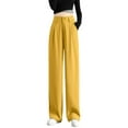 thumbnail image 2 of Yellow Work Pants for Women Office, Long Sleeve Trendy Pants, Women's Wide Leg Pants High Elastic Waisted In The Back Business Work Trousers Long Straight Suit for Summer, 2 of 4