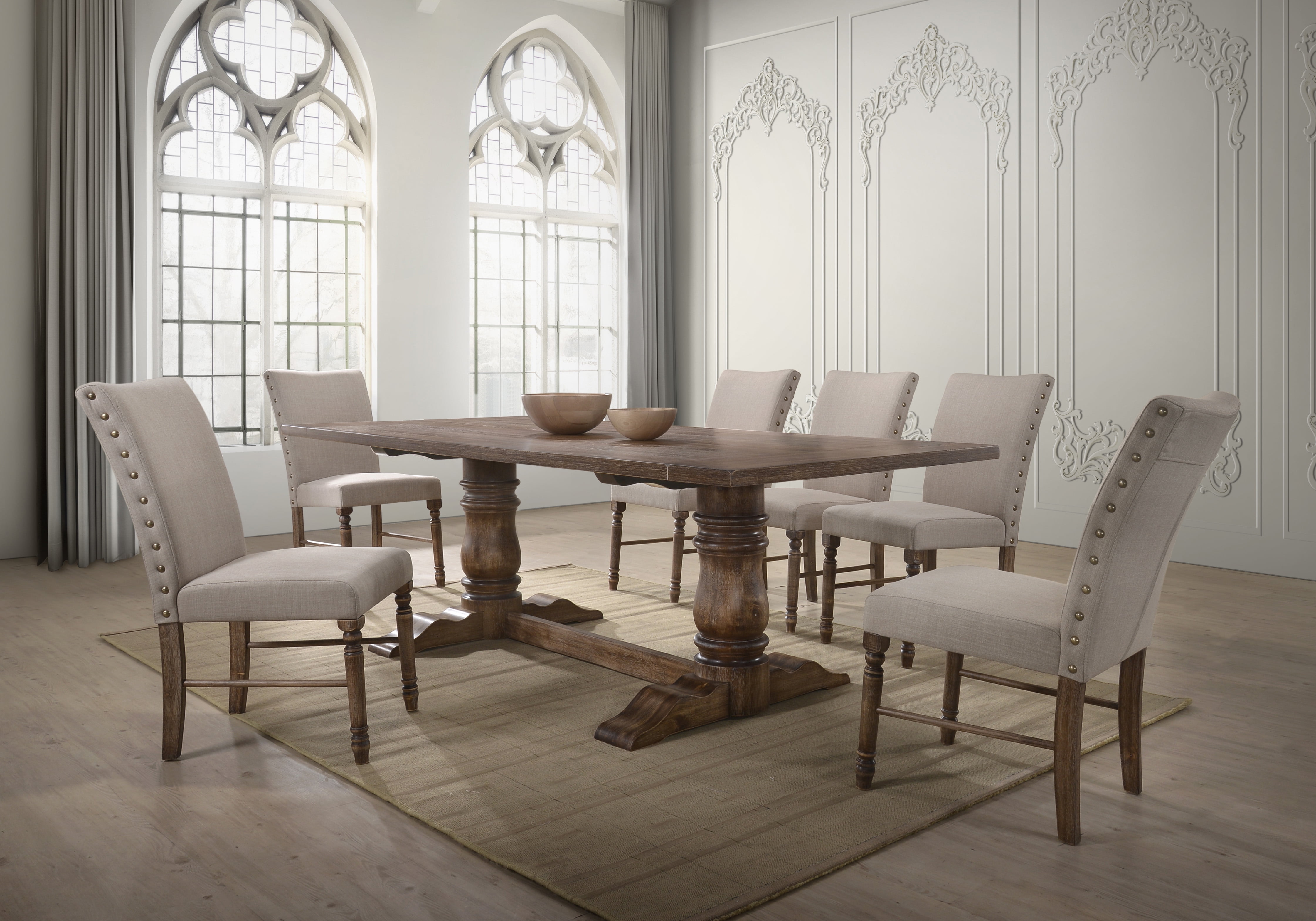 Best Master Furniture Ellen 7 Pcs Dining Set, Antique Natural Oak