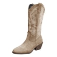 thumbnail image 5 of Rokment Women's Roman Wide Mid Calf Cowboy Boots Fall Winter Vintage Embroidered V Cut out Slip on Western Cowgirl Tall Boots, 5 of 7
