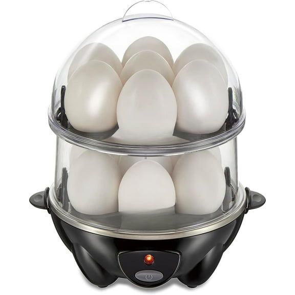 3-in-1 Electric Egg Cooker for Hard Boiled Eggs, Poacher, Omelet Maker & Vegetable Steamer, Holds 14, Black (25508)