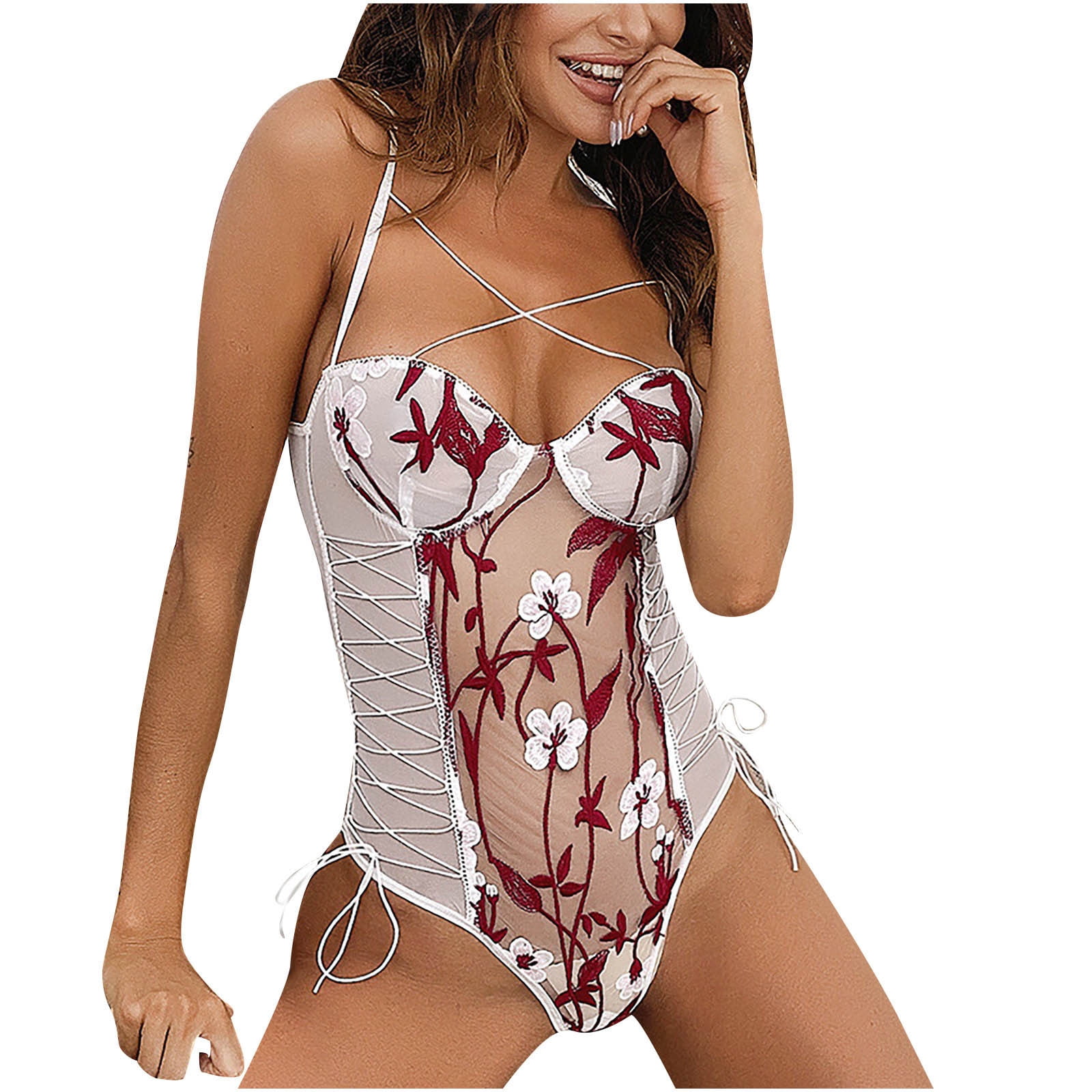 Womens Ladies Sexy Lace Teddy Lingerie Embroidery Underwear Nightwear  Sleepwear