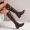 B_ Brown, variant on Sunflower Floral Print Mid Calf Boots for Women, Chunky Block Heel Round Toe Solid Fall Daily Fashion Booties Black 35