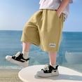 thumbnail image 4 of Kids Boys Solid Color Athletic Shorts Knee Length Casual Sportswear with Pockets Elastic Waistband Stylish Bottoms for Summer Yellow 9 Years-10 Years, 4 of 4