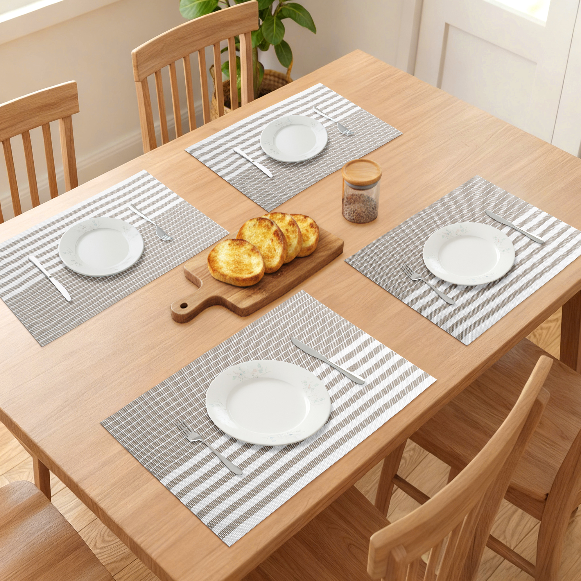 Unique Bargains Set of 6 Wipeable Plastic Placemats for Kitchen Dining Table Light Brown