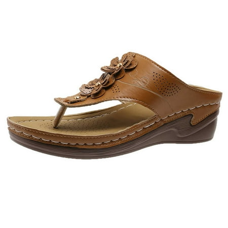 

LWVITH Clearance! Orthopedic Sandals for Women Sandals for Women Casual Summer Beach Flip Flops Sandals Breathable Wedge Sandals Flip Flops #07 Brown 6.5