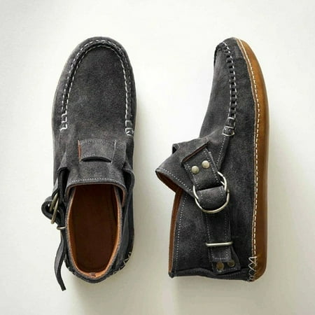 

Moccasins Leather Ring Boots Flat Booties With Buckle Strap Round Toe For Women New