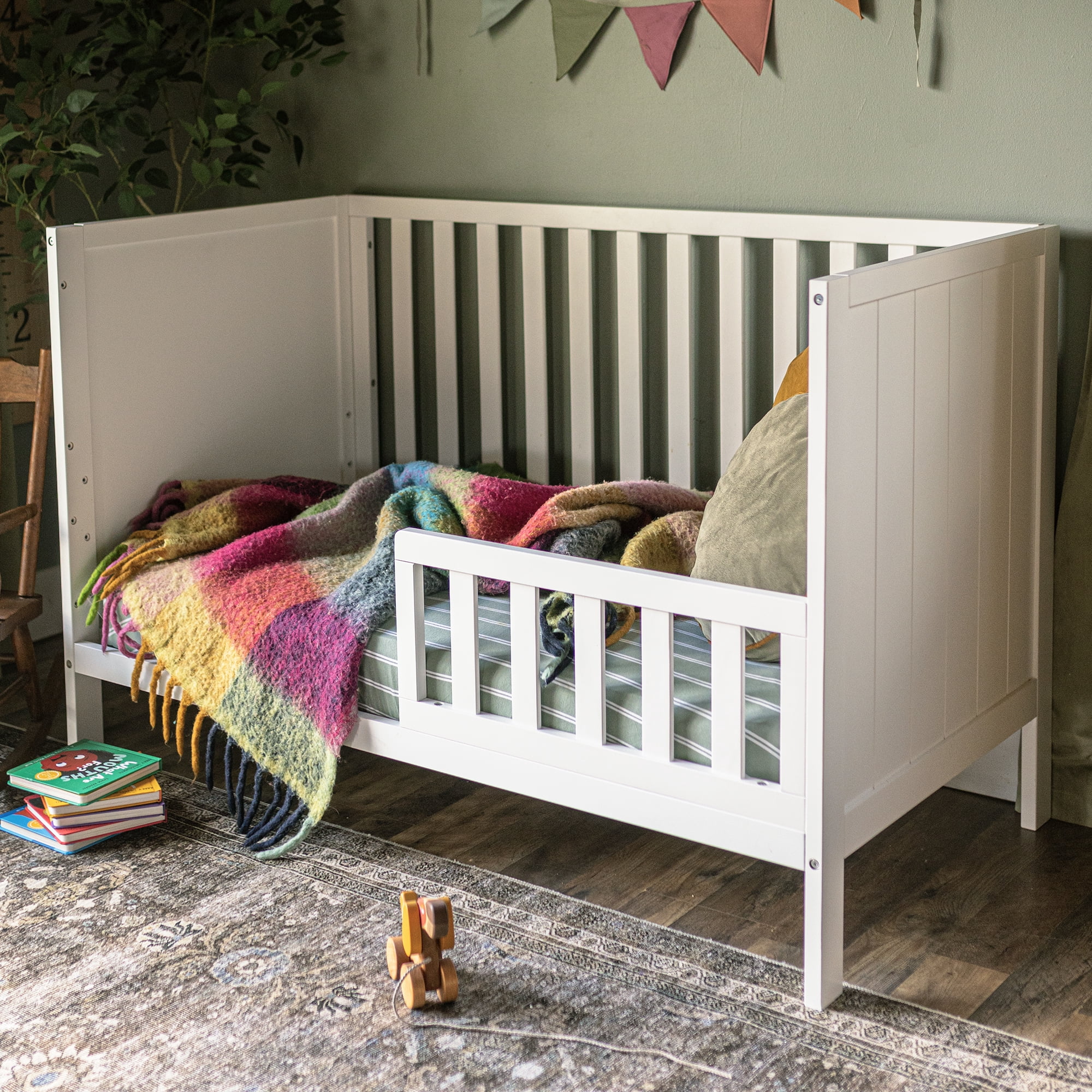 HARPPA 5-in-1 Convertible Baby Crib for Infant to Toddler, White,Greenguard Gold Certified