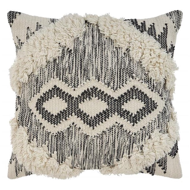 LR Resources PILLO07327IOBFFPL Ranch Style Faux Fur Square Throw Pillow - Black & Ivory