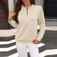 thumbnail image 2 of Women's Half Zip Tops Crew Neck Long Sleeve Texture Pullover Fall Winter Fashion Casual Sweatshirts Loose Fit (2XL, Beige), 2 of 9