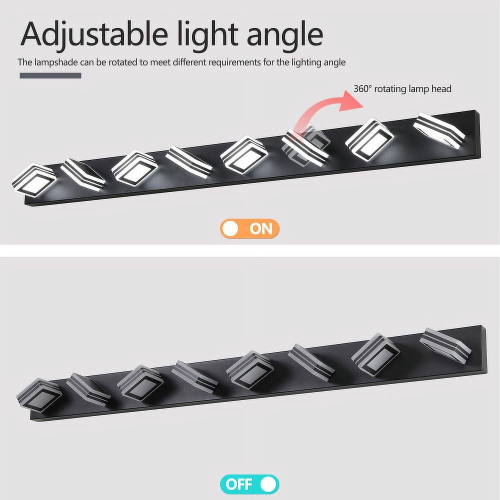 Hi-LIGHTS,Modern 8-Light(6000K) Rotatable & Dimmable LED Vanity Light with Acrylic Shades,Sleek Bathroom Wall Fixture for Bathroom,Dressing Room,Mirror Cabinet,Living Room,Bedroom(Black）