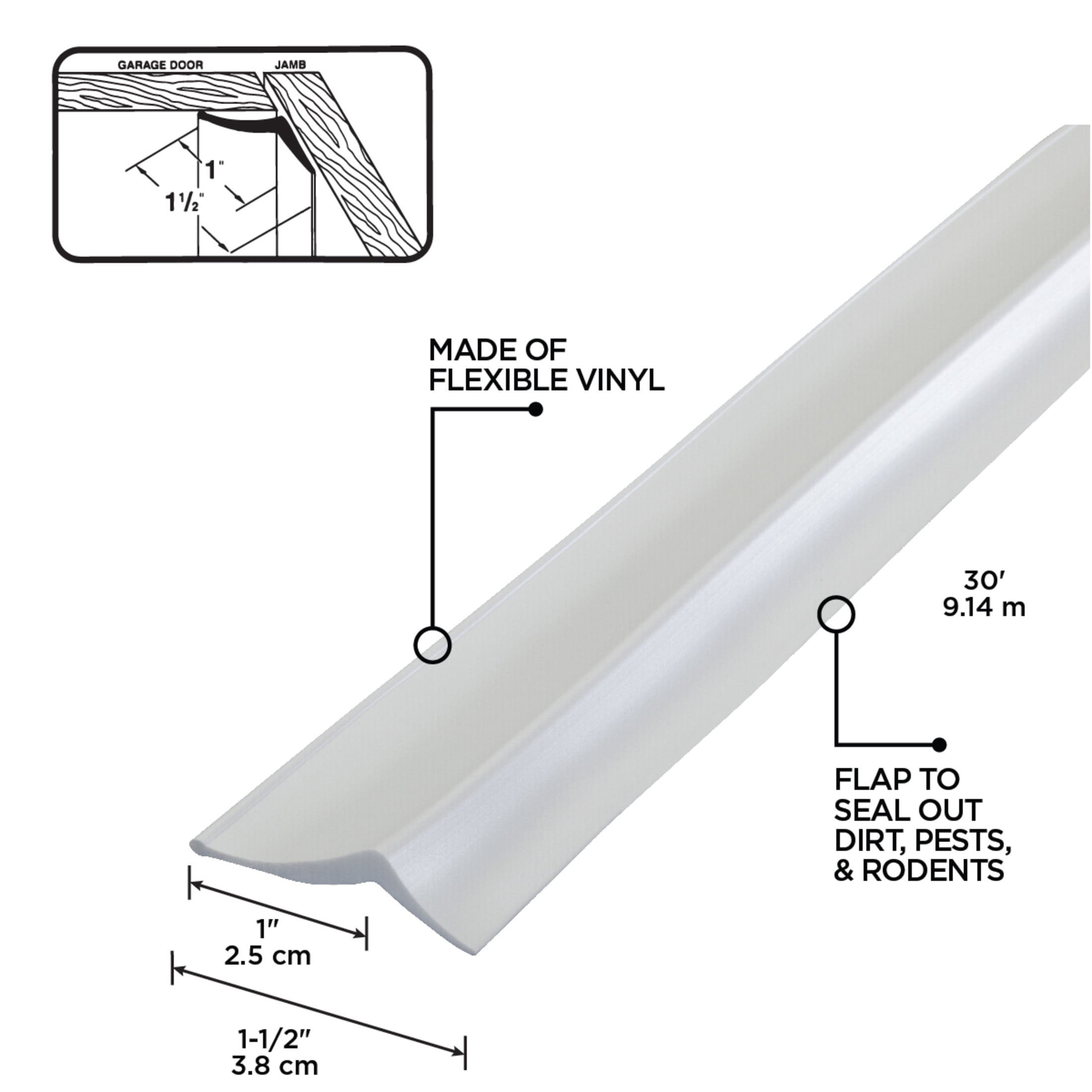 M-D Building Products 03822 30 ft. White Vinyl Garage Door Top and Sides Seal