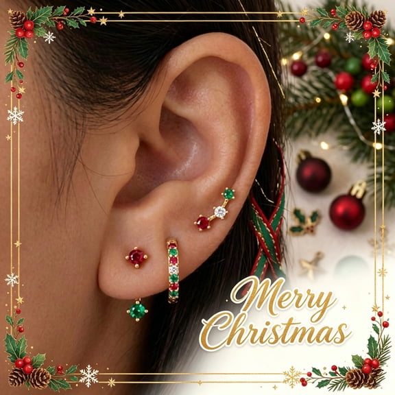 3 Pairs Christmas Earrings Dainty Small Earrings Set for Women Trendy, Stud Huggie Hoop Stack for Cartilage Helix,Hypoallergenic Cute Fashion Accessories Christmas Jewelry Gifts