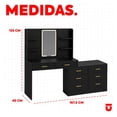 thumbnail image 2 of Tocador Grande Utilia Vanity L con Espejo LED, 8 Cajones y 4 Repisas, Melamina, Negro 167.5x40x135 cm, 2 of 7