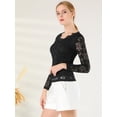 thumbnail image 4 of INSPIRE CHIC Top de blusa de encaje de manga larga transparente con bordado floral para mujer Negro L, 4 of 6
